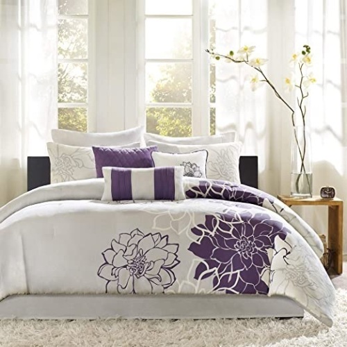 Madison Park Lola Sateen Cotton 7 Piece Comforter Set, All Season Down Alternative Bedding, Cal King - New  - Lot 639