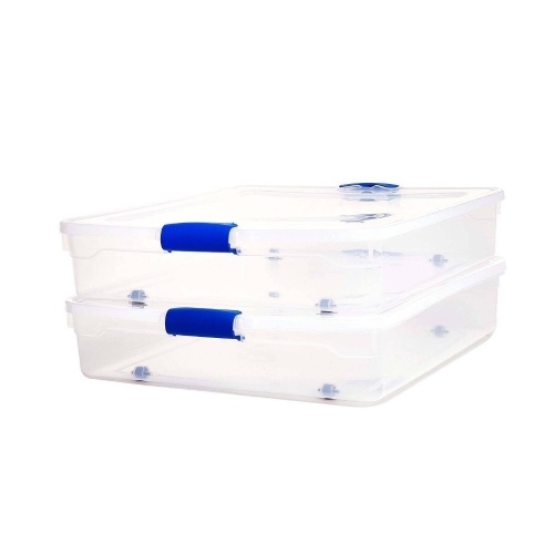 Homz 56 qt Under-Bed Modular Latching Clear Storage Bins, Set of 2 - New  - Lot 870