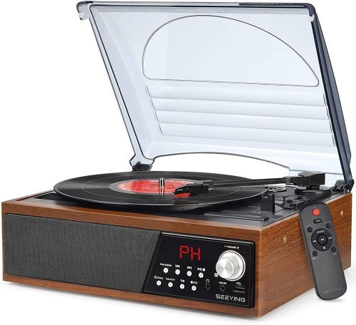 SeeYing Record Player Turntable System, Vinyl to MP3 Encoding, 3 Speed - E-Comm Return, Appears New  - Lot 404