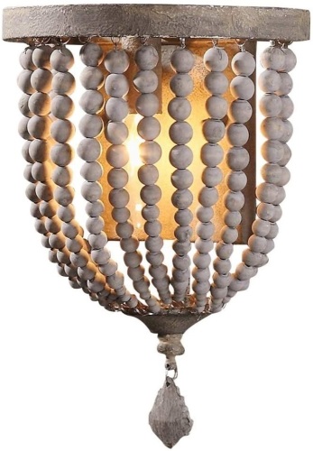 Lovedima Country Style Single Light Wood Beaded Wall Sconce - Appears New - Lot 947