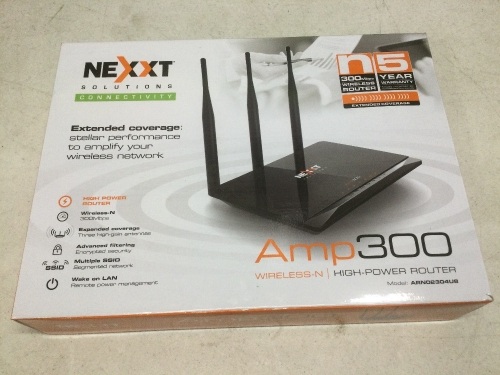 Nexxt Solutions Amp300 Wireless-N High Power Router - E-Comm Return, Unknown Condition, Untested - Lot 289
