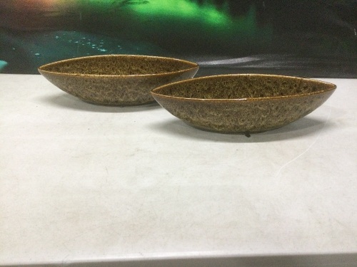 Hosley Decorative Oval Ceramic Bowls 14.5" Long, Set of 2 - New - Lot 1177