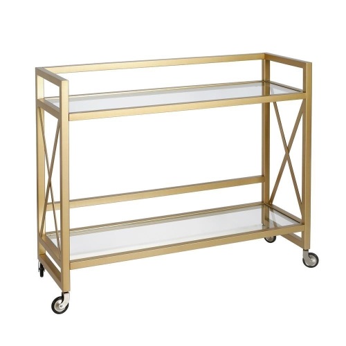 Hudson & Canal Holly Bar Cart in Brushed Brass with Clear Glass Shelves - Appears New - Lot 605