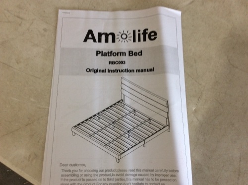 Amlife Platform Bed Frame, Unknown Size - Appears New  - Lot 257