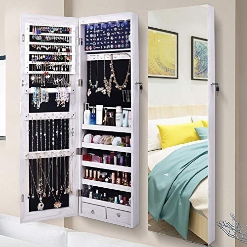AOOU 6 LED Mirror Jewelry Cabinet 47.3"H Lockable Wall/Door Mounted - Appears New - Lot 503
