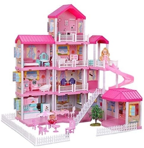 Dollhouse with Dollhouse Furniture and Dolls 1:12 Scale - Appears New - Lot 656