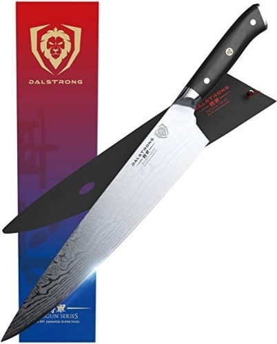 DALSTRONG 12" Chef Knife with Sheath, Shogun Series Japanese AUS-10V Super Steel, Damascus, G10 Handle - Appears New  - Lot 516