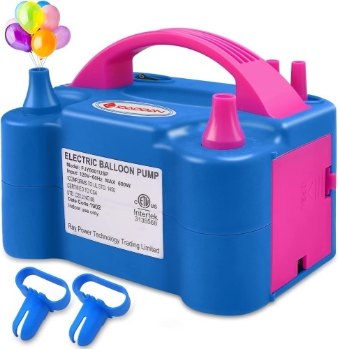 600W Portable Dual Nozzle Electric Balloon Inflator w/ Assorted Balloons - Lot 353