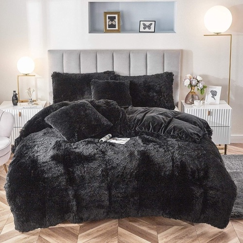 Uhamho Faux Fur Velvet Duvet Cover Set, Queen - Lot 649
