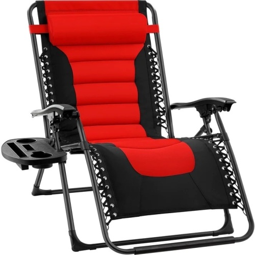 Oversized Padded Zero Gravity Chair, Folding Recliner w/ Headrest, Side Tray - Lot 5611