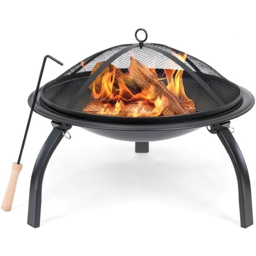 22in Fire Pit Bowl w/ Mesh Cover, Poker - Lot 6204