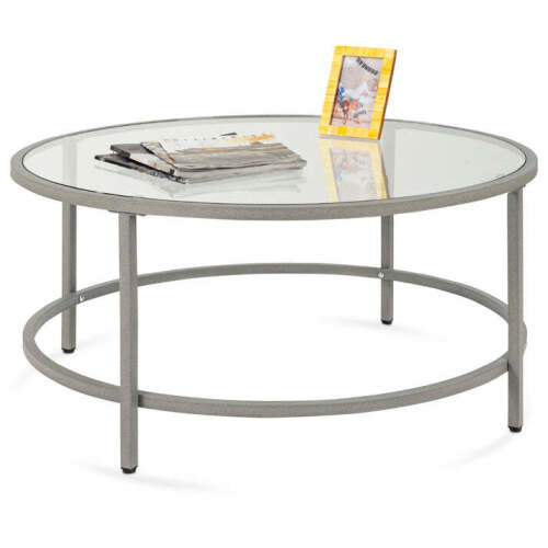 Round Tempered Glass Coffee Table w/ Steel Frame - Lot 6206