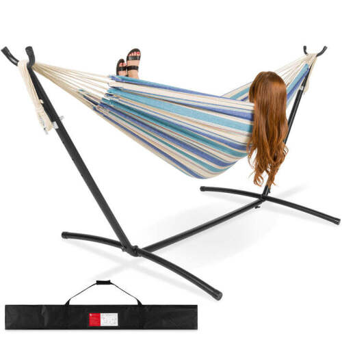 2-Person Brazilian-Style Double Hammock w/ Carrying Bag and Steel Stand - Lot 6247
