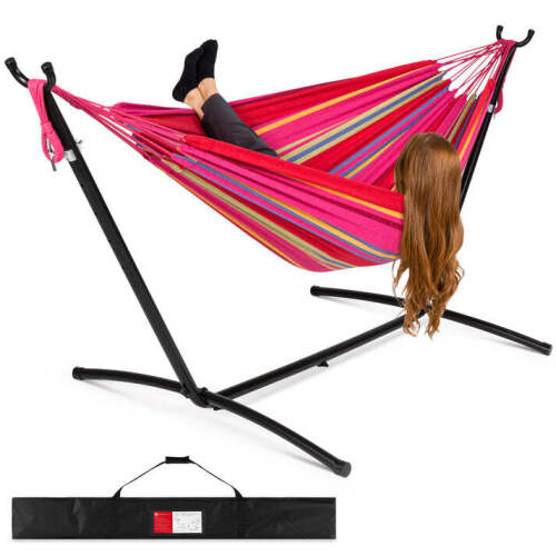 2-Person Brazilian-Style Double Hammock w/ Carrying Bag and Steel Stand - Lot 6265