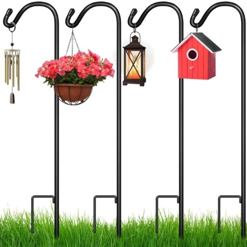 Set of 4 Shepherd Hooks Outdoor Garden Hooks w/ 2-Prong Base - 65in - Lot 6276