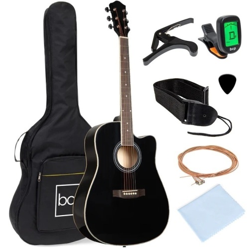 Full Size Beginner Acoustic Guitar Set with Case, Strap, Capo - 41in - Lot 6321
