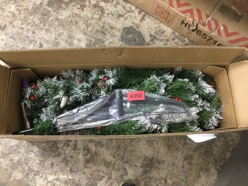 7.5ft Partially Flocked Spruce Pencil Christmas Tree w/ Berries, Pine Cones - Lot 6350