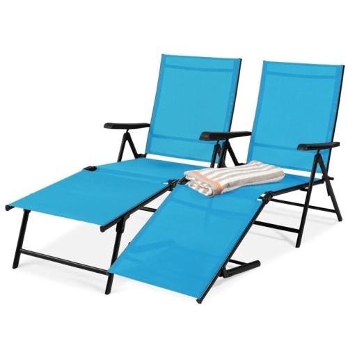Set of 2 Outdoor Patio Chaise Recliner Lounge Chairs w/ Rust-Resistant Frame - Lot 6375
