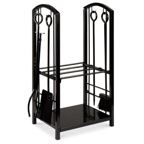 5-Piece Firewood Log Rack Holder Tools Set w/ Hook, Broom, Shovel, Tongs - Lot 6420