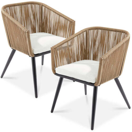 Set of 2 Indoor Outdoor Woven Wicker Patio Dining Chairs, 250lb Capacity - Lot 6422
