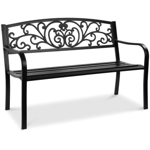 Steel Bench for Outdoor, Patio, Garden w/ Floral Design - 50in - Lot 6368
