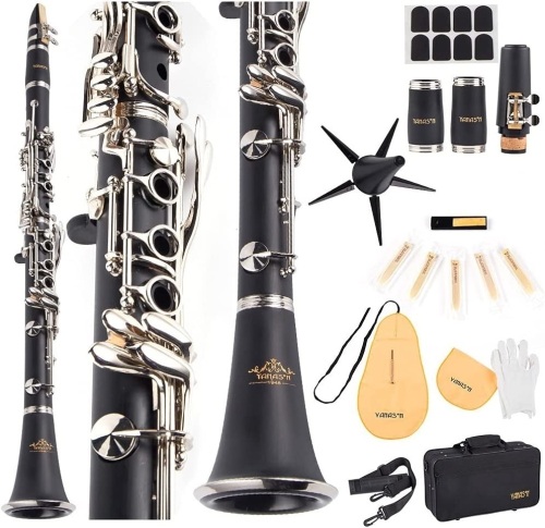 YANASON B Flat 17 Key Clarinet with 2 Barrels, Case, Stand, Strap, Reeds,8 Pads, 2 Cleaning Cloth - Lot 6492