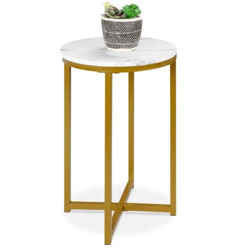 Round Coffee Side Table w/ Faux Marble Top, Metal Frame - Lot 6480