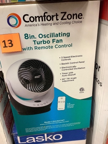 Comfort Zone 8in Oscillating Turbo Fan w/ Remote Control - Lot 13