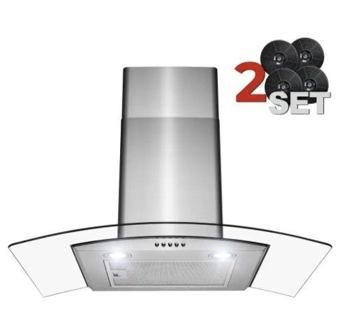 AKDY 30 in. 299 CFM Stainless Steel Wall Mount Range Hood with Tempered Glass, Push Button Control and 2 Set Carbon Filters - Lot 51