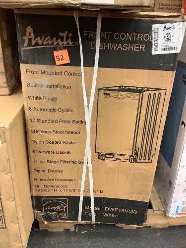 Avanti 18 in. White Built-in Dishwasher - Lot 52