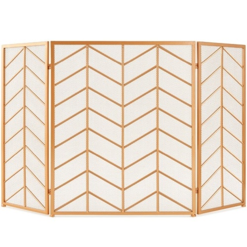 3-Panel Iron Chevron Fireplace Screen w/ Handles - 52x31in - Lot 112
