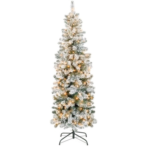 Pre-Lit Snow Flocked Artificial Pencil Christmas Tree, 6ft - Lot 158