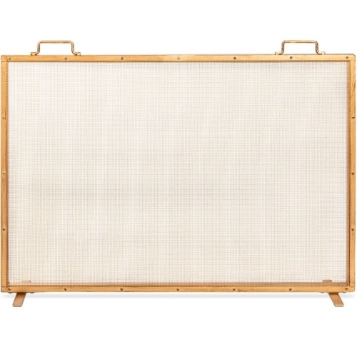 Single Panel Handcrafted Steel Mesh Fireplace Screen w/ Handles - 38x27in - Lot 168
