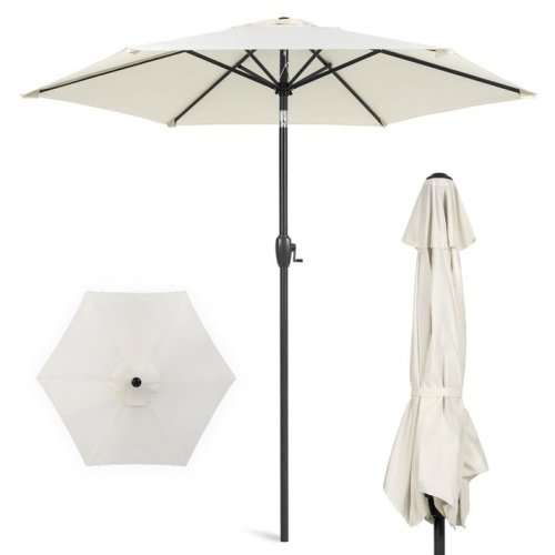 Outdoor Market Patio Umbrella w/ Push Button Tilt, Crank Lift - 7.5ft - Lot 300