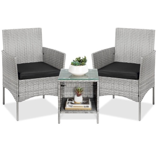 3-Piece Outdoor Patio Wicker Bistro Set w/ Side Storage Table - Lot 320