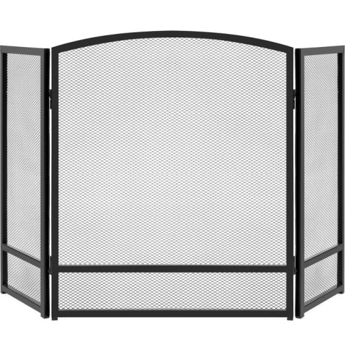 3-Panel Simple Steel Mesh Fireplace Screen w/ Rustic Worn Finish - 47x29in - Lot 346