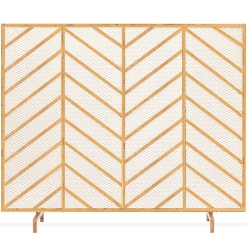 Single Panel Iron Chevron Fireplace Screen w/ Antique Finish - 38x31in - Lot 363