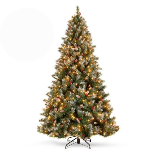 Pre-Lit Christmas Pine Tree w/ Pine Cones, Flocked Branch Tips, Berries, 6ft - Lot 375
