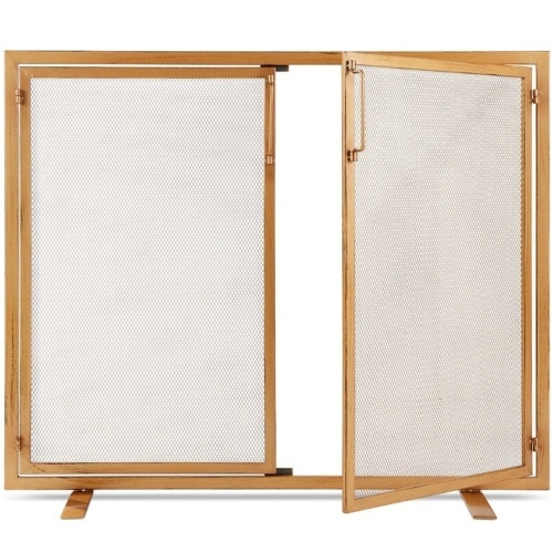 2-Door Wrought Iron Fireplace Screen w/ Magnetic Doors - 38.5x41in - Lot 440