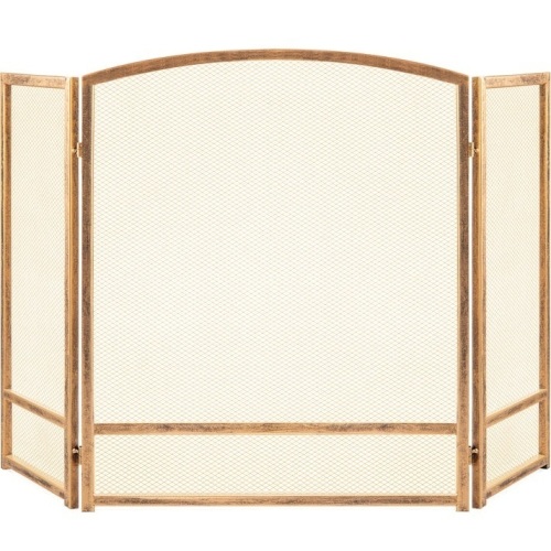 3-Panel Simple Steel Mesh Fireplace Screen w/ Rustic Worn Finish - 47x29in - Lot 441