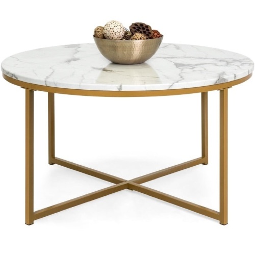 Round Coffee Table w/ Faux Marble Top, Metal Frame - 36in - Lot 442