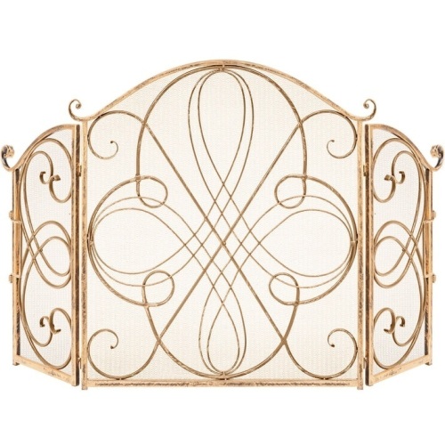 3-Panel Wrought Iron Metal Fireplace Screen Cover w/ Scroll Design - 55x33in - Lot 447