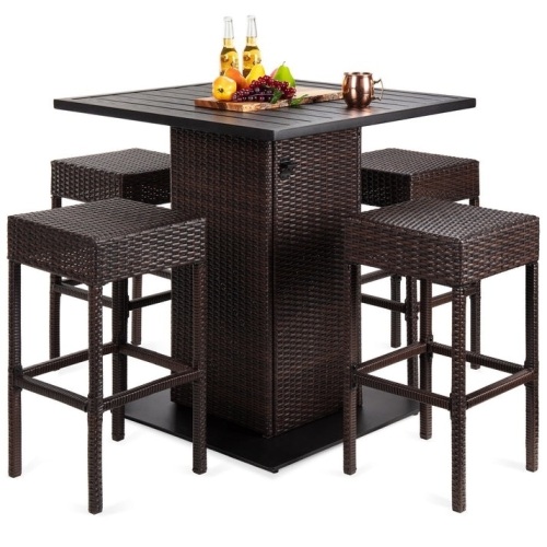 5-Piece Wicker Bar Set w/ 4 Stools, Built-In Bottle Opener, Hidden Storage - Lot 508