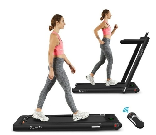 SuperFit 2.25HP 2 in 1 Folding Treadmill Remote Control W/ APP Speaker, Black - Lot 101