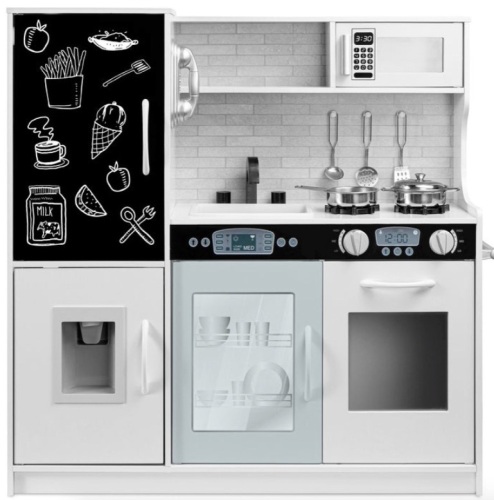 Pretend Play Kitchen Wooden Toy Set for Kids with 11 Accessories, White - Lot 106