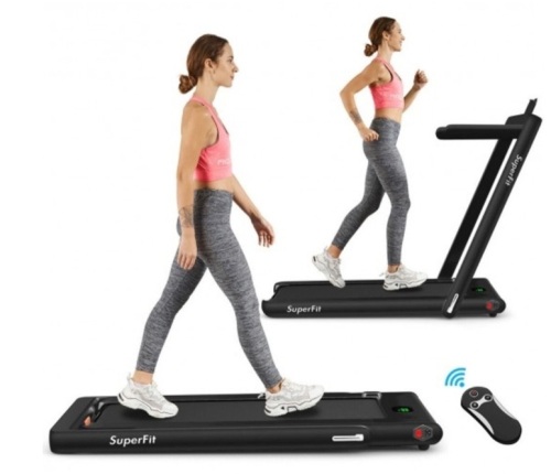 2-In-1 Folding Treadmill With Bluetooth Speaker Led Display-Black - Lot 122