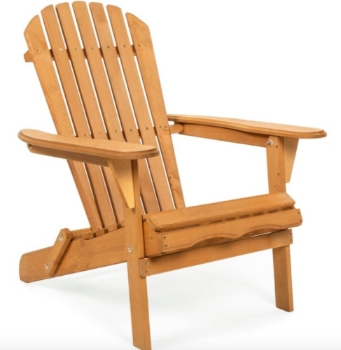 Folding Wooden Adirondack Chair Accent Furniture w/ Natural Finish - Brown - Lot 129