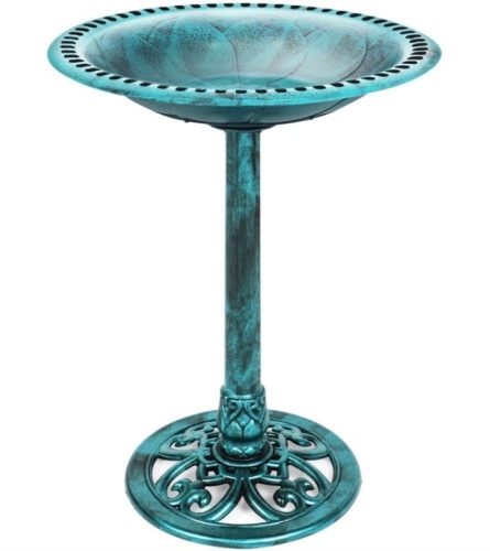 Vintage Outdoor Garden Bird Bath w/ Fleur-de-Lis Accents, Green - Lot 156