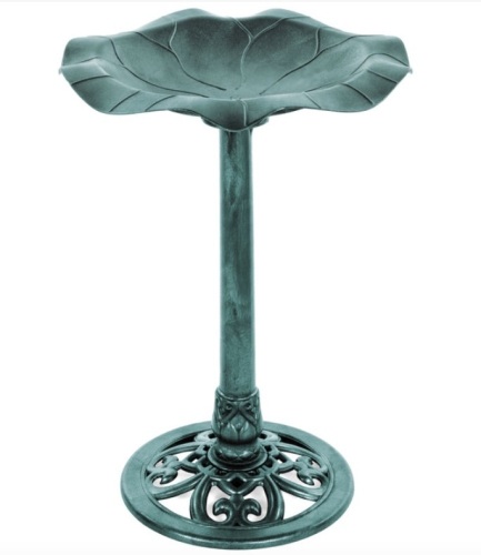Lily Leaf Pedestal Bird Bath Decoration Accent w/ Floral Accents, Green - Lot 195