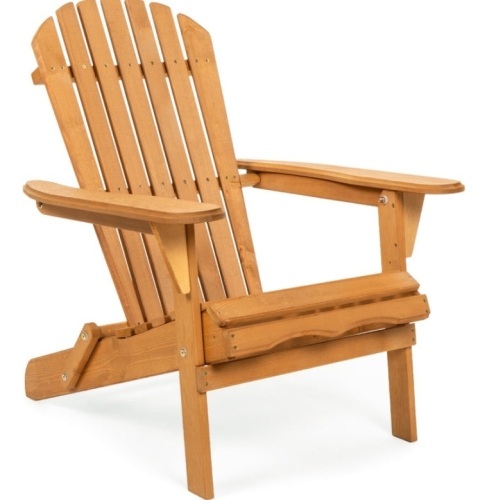 Folding Wooden Adirondack Chair Accent Furniture w/ Natural Finish - Brown - Lot 224